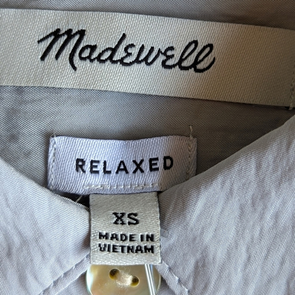 MadeWell Crinkle Loose Fit Long Sleeved Shirt Women's XS NWT Silver Gray - Picture 7 of 11